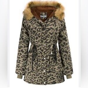 GRACE KARIN NWT Camo Faux Fur Hooded Parka Drawstring Waist Fall/Winter Jacket M